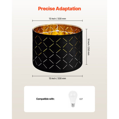VEVOR Drum Lamp Shade 2 Set 33 x 33 x 25 cm Round Lampshade with Harp (Black)