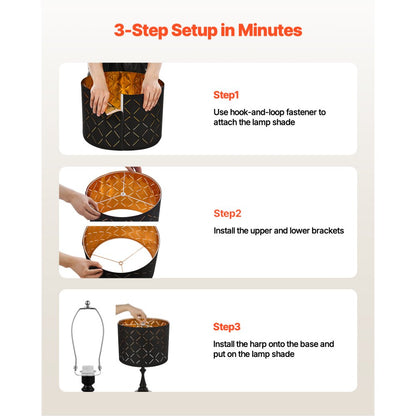 VEVOR Drum Lamp Shade 2 Set 33 x 33 x 25 cm Round Lampshade with Harp (Black)