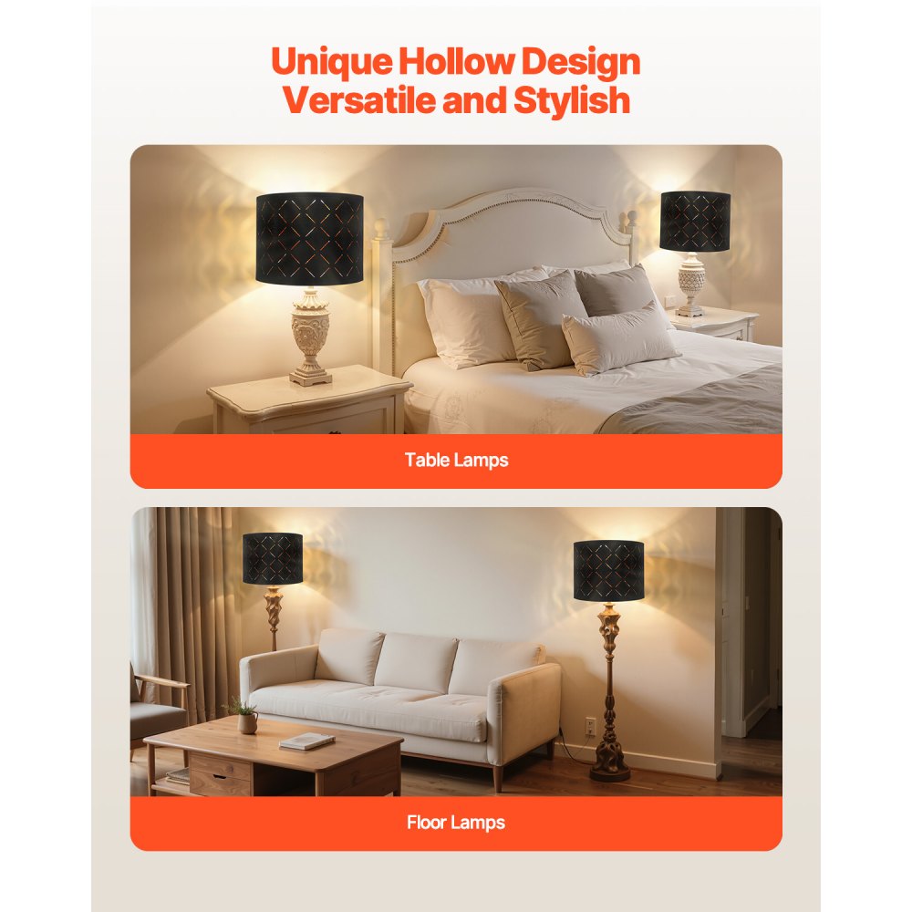 VEVOR Drum Lamp Shade 2 Set 33 x 33 x 25 cm Round Lampshade with Harp (Black)