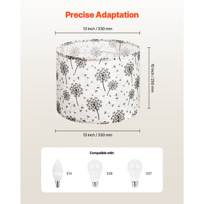 VEVOR Drum Lamp Shade 2 Set 33 x 33 x 25 cm Lampshade (Light Dandelion Pattern)