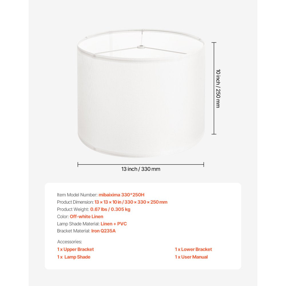 Drum Lamp Shade 33 x 33 x 25 cm Medium Round Lampshade (Off-white Linen)