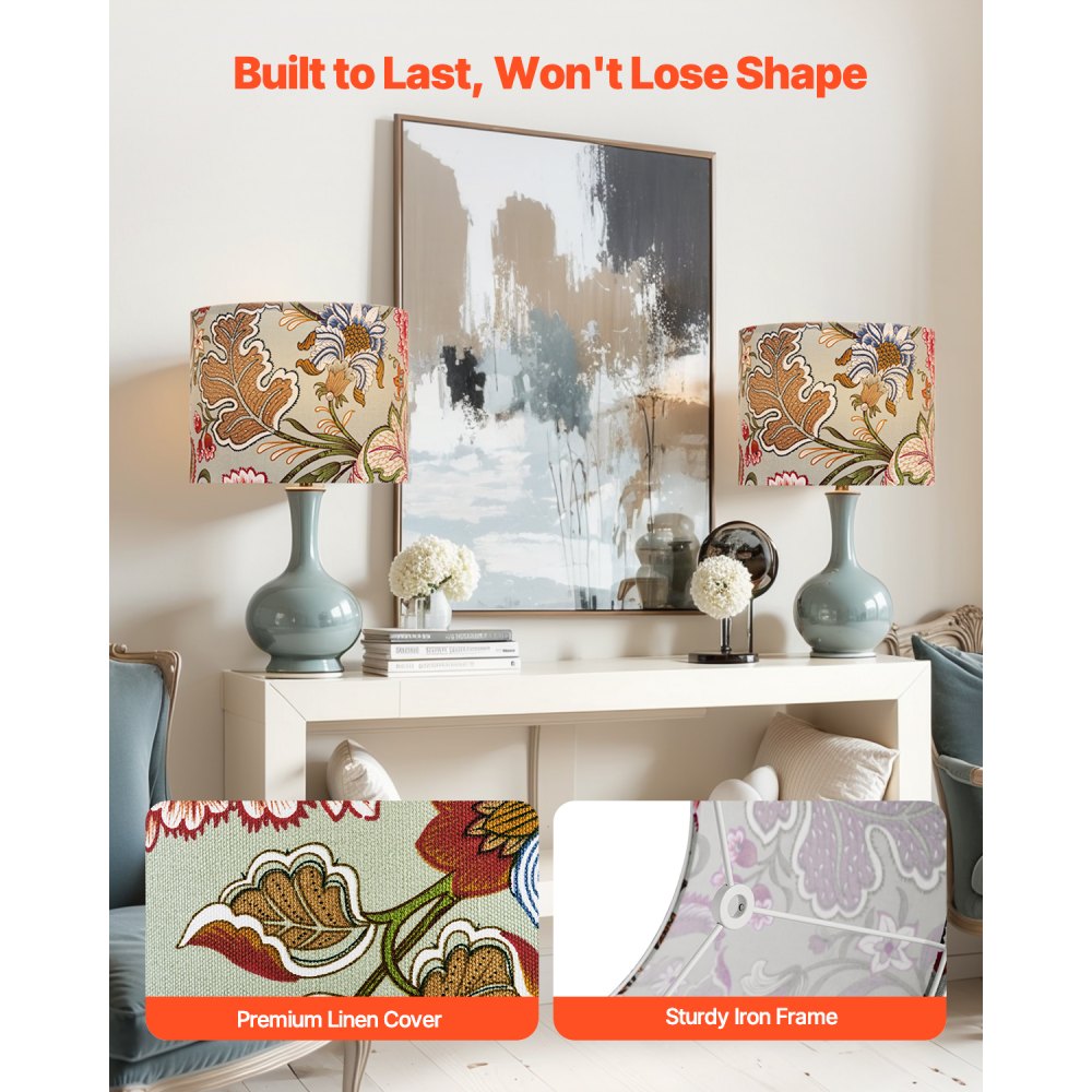 VEVOR Drum Lamp Shade 2 Set 33 x 33 x 25 cm Medium Round Lampshade (Dark Floral)