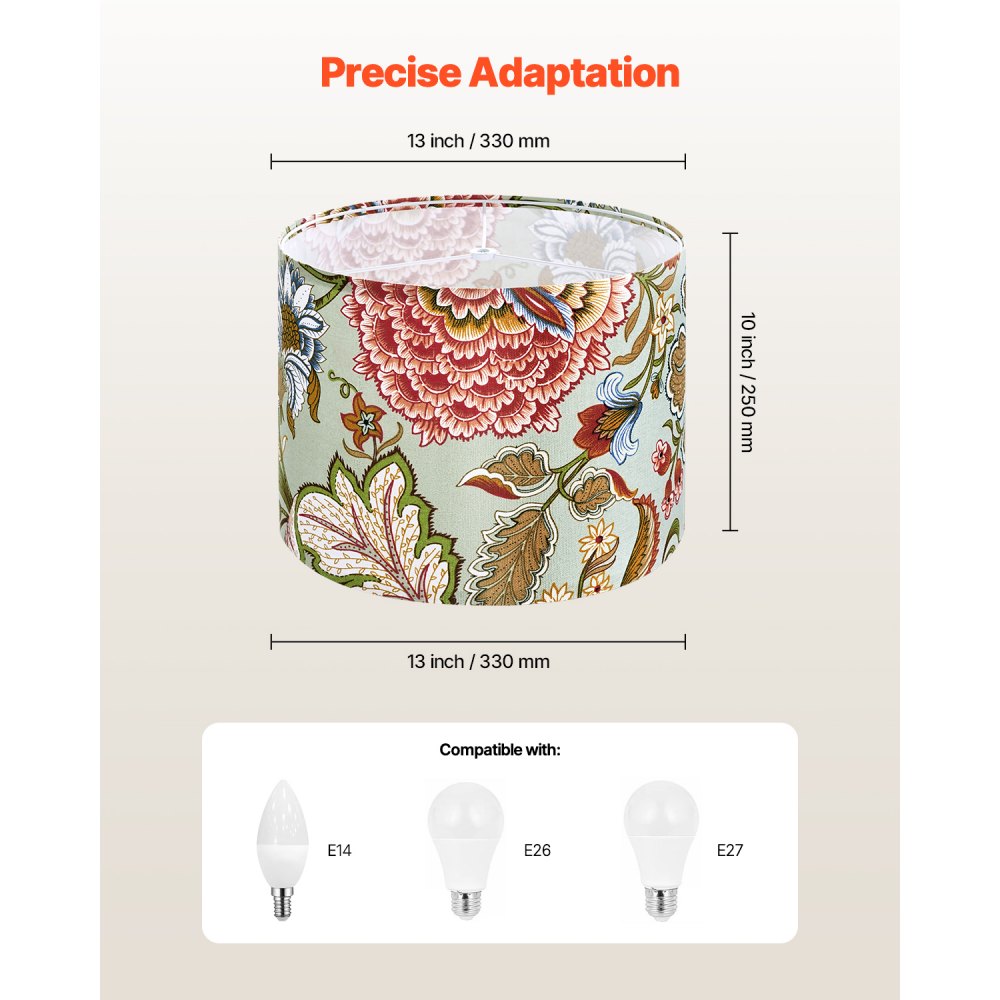 VEVOR Drum Lamp Shade 2 Set 33 x 33 x 25 cm Medium Round Lampshade (Dark Floral)