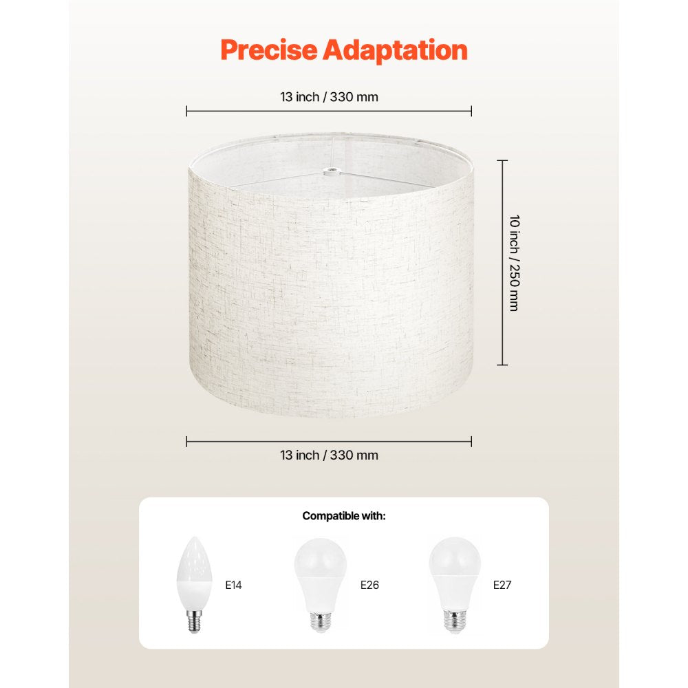 Drum Lamp Shade 2 Set 33 x 33 x 25 cm Medium Round Lampshade (Light Linen)