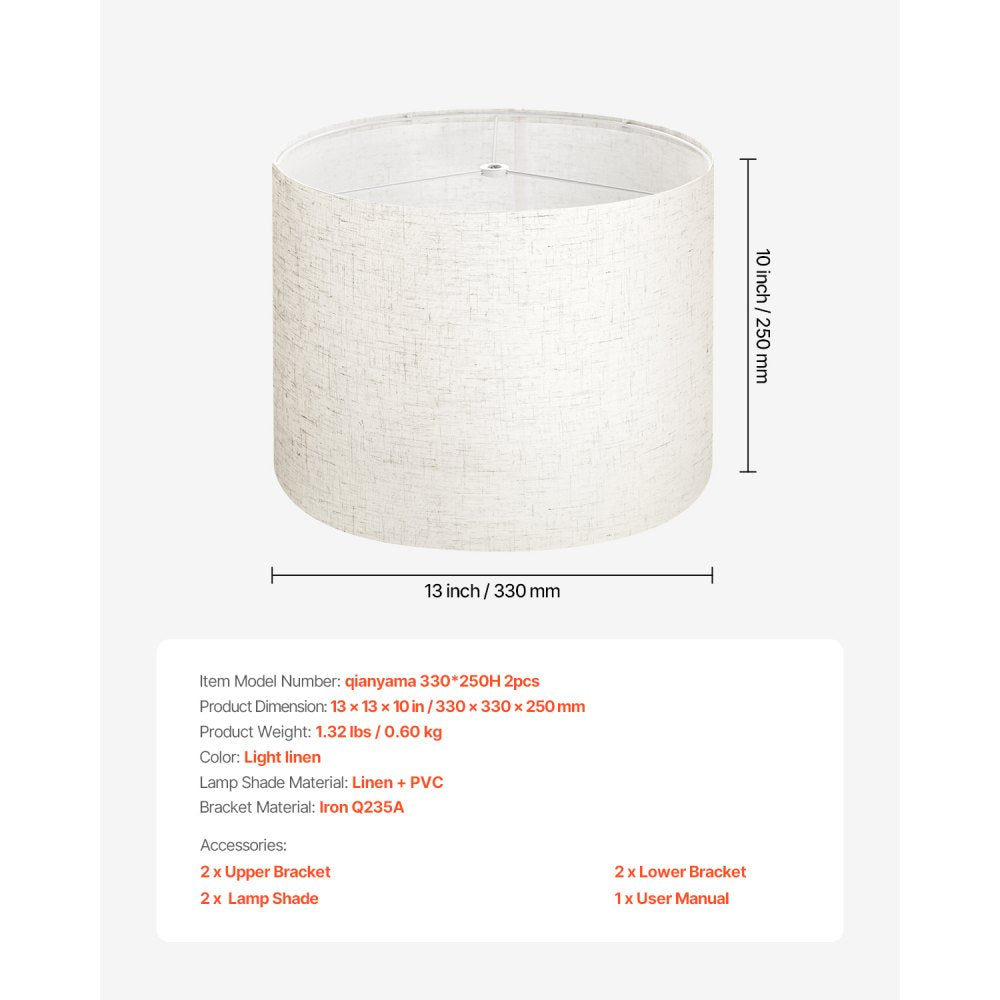 Drum Lamp Shade 2 Set 33 x 33 x 25 cm Medium Round Lampshade (Light Linen)