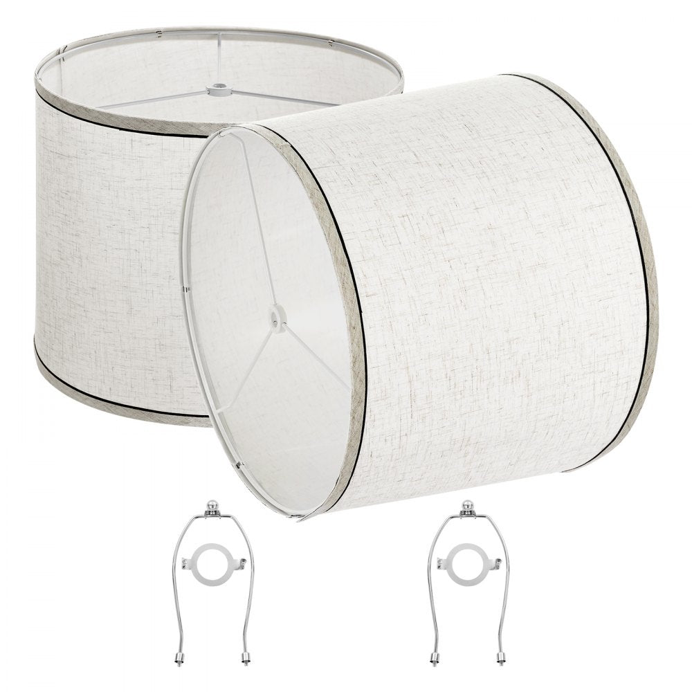 Lamp Shade 2 Set with Harp 29 x 32 x 24.5 cm (Light Linen with Black Edge)