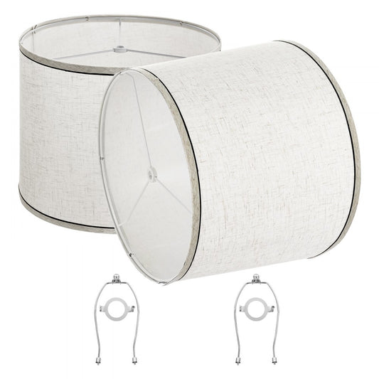 Lamp Shade 2 Set with Harp 29 x 32 x 24.5 cm (Light Linen with Black Edge)