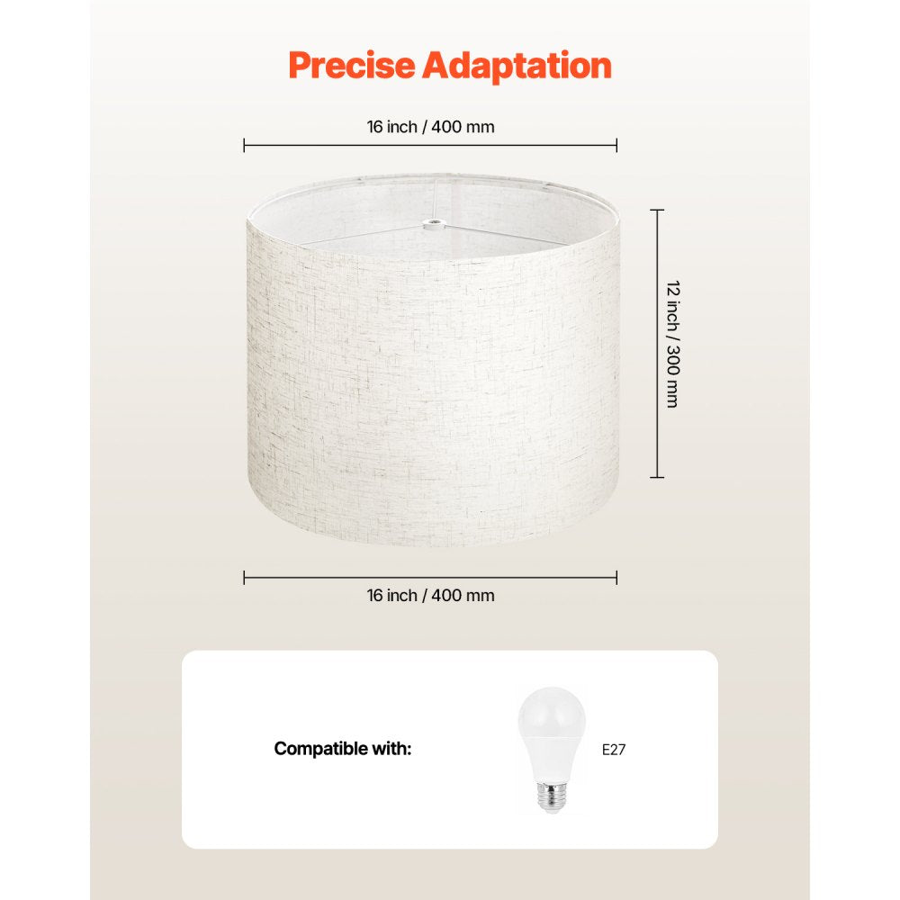 VEVOR Drum Lamp Shade 2 Set 40 x 40 x 30 cm Lampshade with Harp (Light Linen)