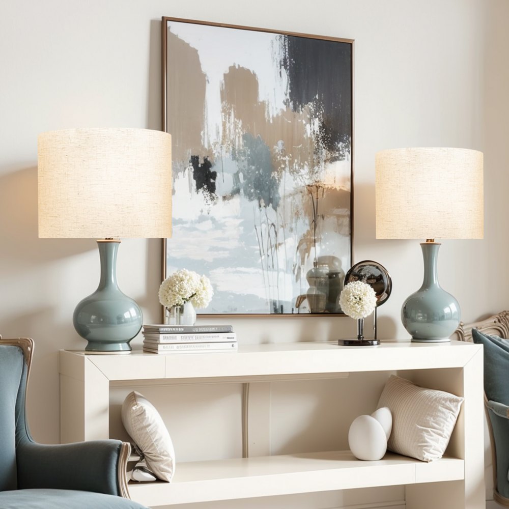 VEVOR Drum Lamp Shade 2 Set 40 x 40 x 30 cm Lampshade with Harp (Light Linen)