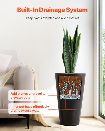 VEVOR Tall Planter Set of 2 Round Tapered Plant Pots 59 cm for Outdoor Indoor