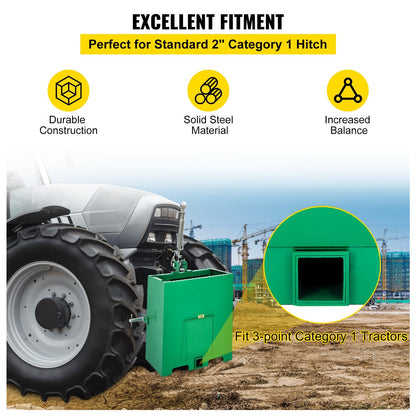 Heavy-Duty Steel Ballast Box for Category 1 Tractor with 363 kg Capacity