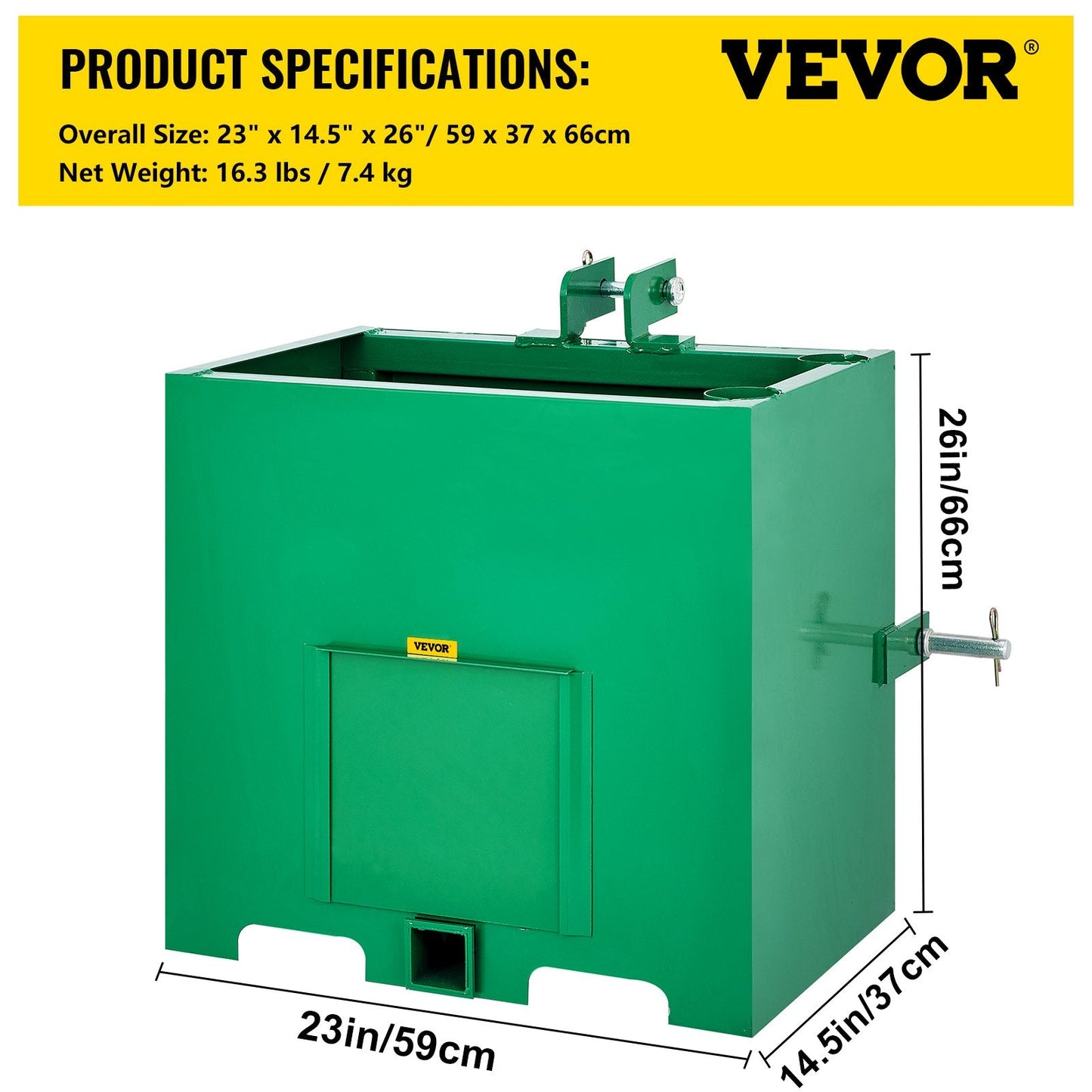 Heavy-Duty Steel Ballast Box for Category 1 Tractor with 363 kg Capacity