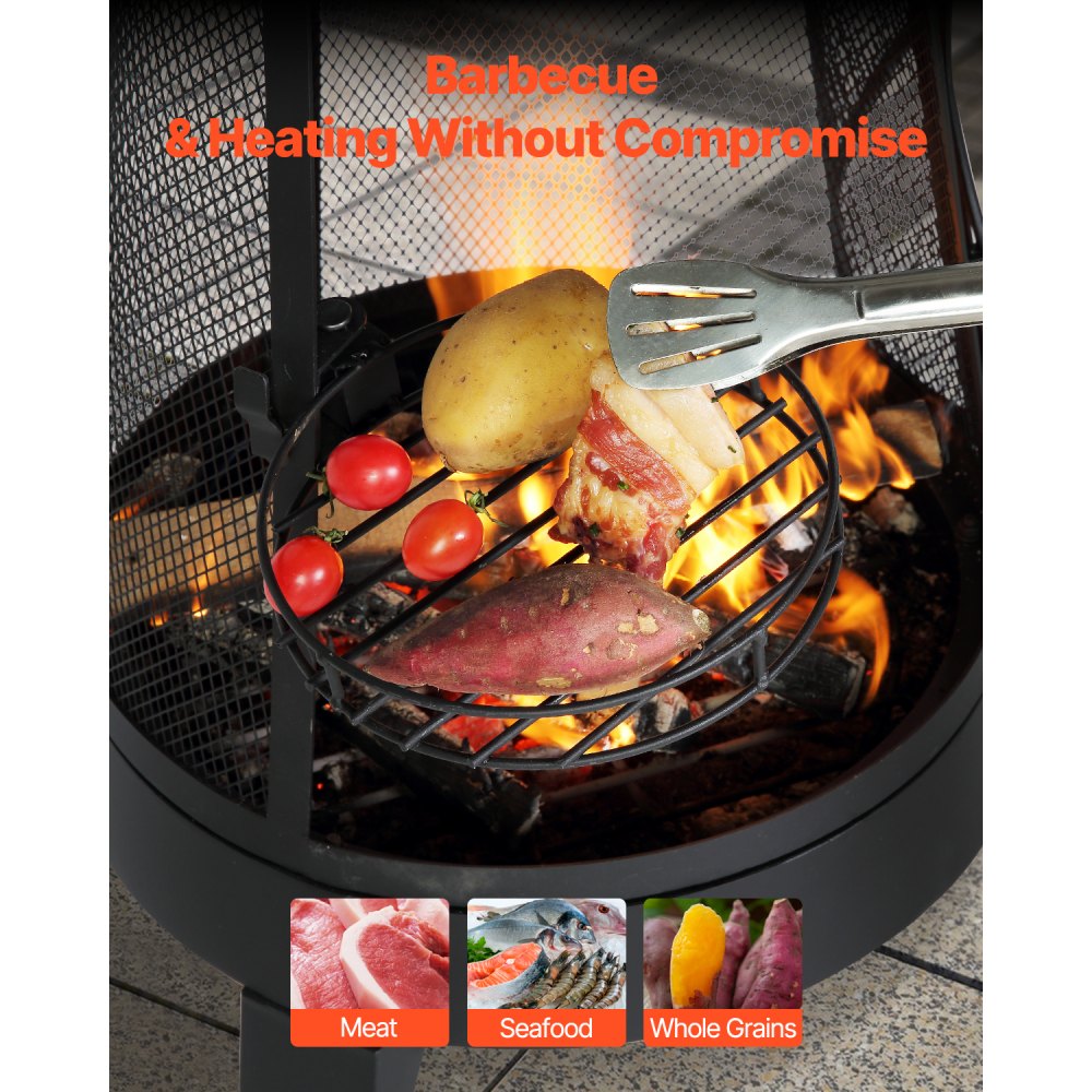 508mm Chiminea Outdoor Wood Burning Firepit with Grill Mesh & Chimney Coat