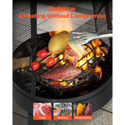508mm Chiminea Outdoor Wood Burning Firepit with Grill Mesh & Chimney Coat