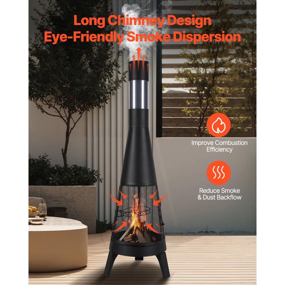 508mm Chiminea Outdoor Wood Burning Firepit with Grill Mesh & Chimney Coat