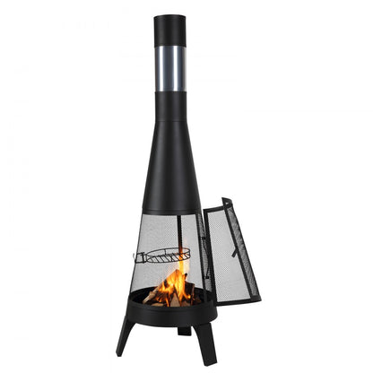 508mm Chiminea Outdoor Wood Burning Firepit with Grill Mesh & Chimney Coat