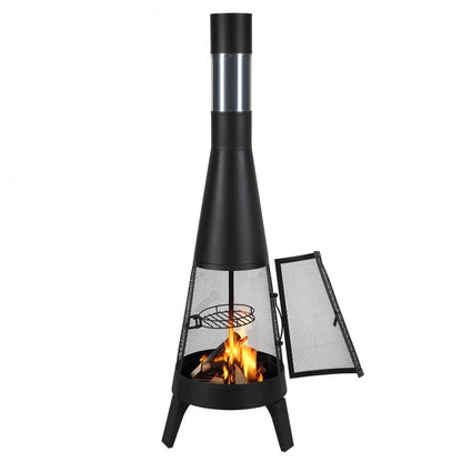 508mm Chiminea Outdoor Wood Burning Firepit with Grill Mesh & Chimney Coat