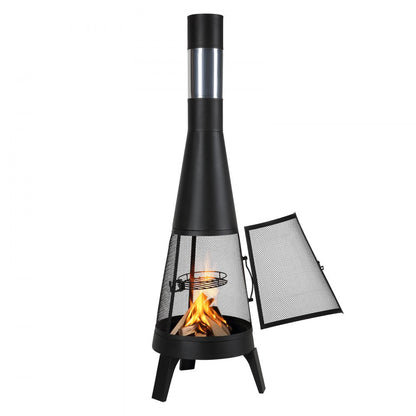 508mm Chiminea Outdoor Wood Burning Firepit with Grill Mesh & Chimney Coat