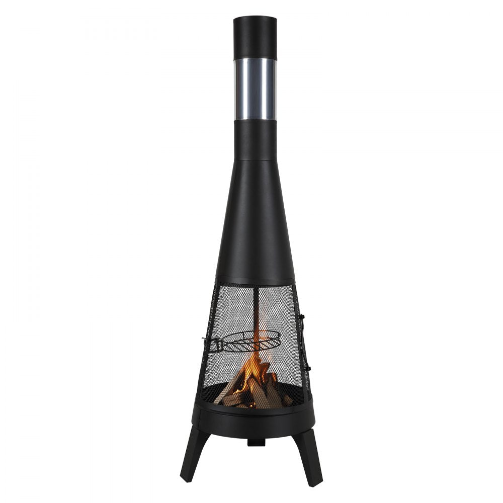 508mm Chiminea Outdoor Wood Burning Firepit with Grill Mesh & Chimney Coat