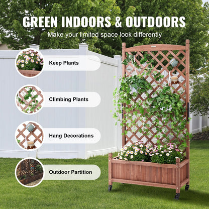 Outdoor Raised Garden Bed with Trellis, Fir Wood, Walnut, 75x33x156 cm