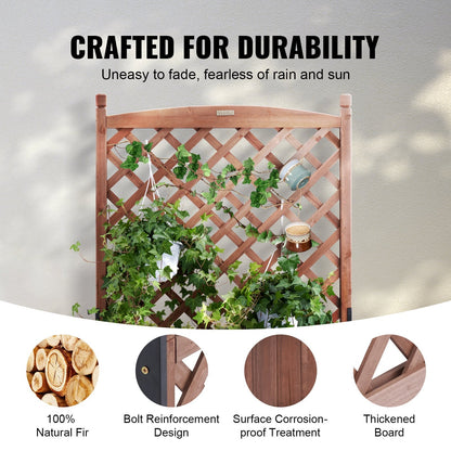 Outdoor Raised Garden Bed with Trellis, Fir Wood, Walnut, 75x33x156 cm
