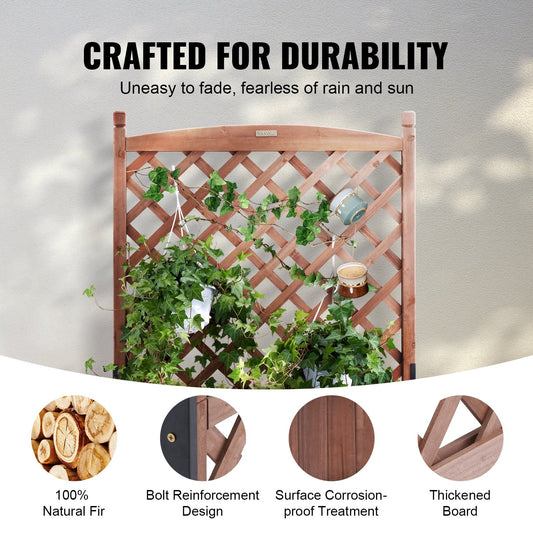 Outdoor Raised Garden Bed with Trellis, Fir Wood, Walnut, 75x33x156 cm