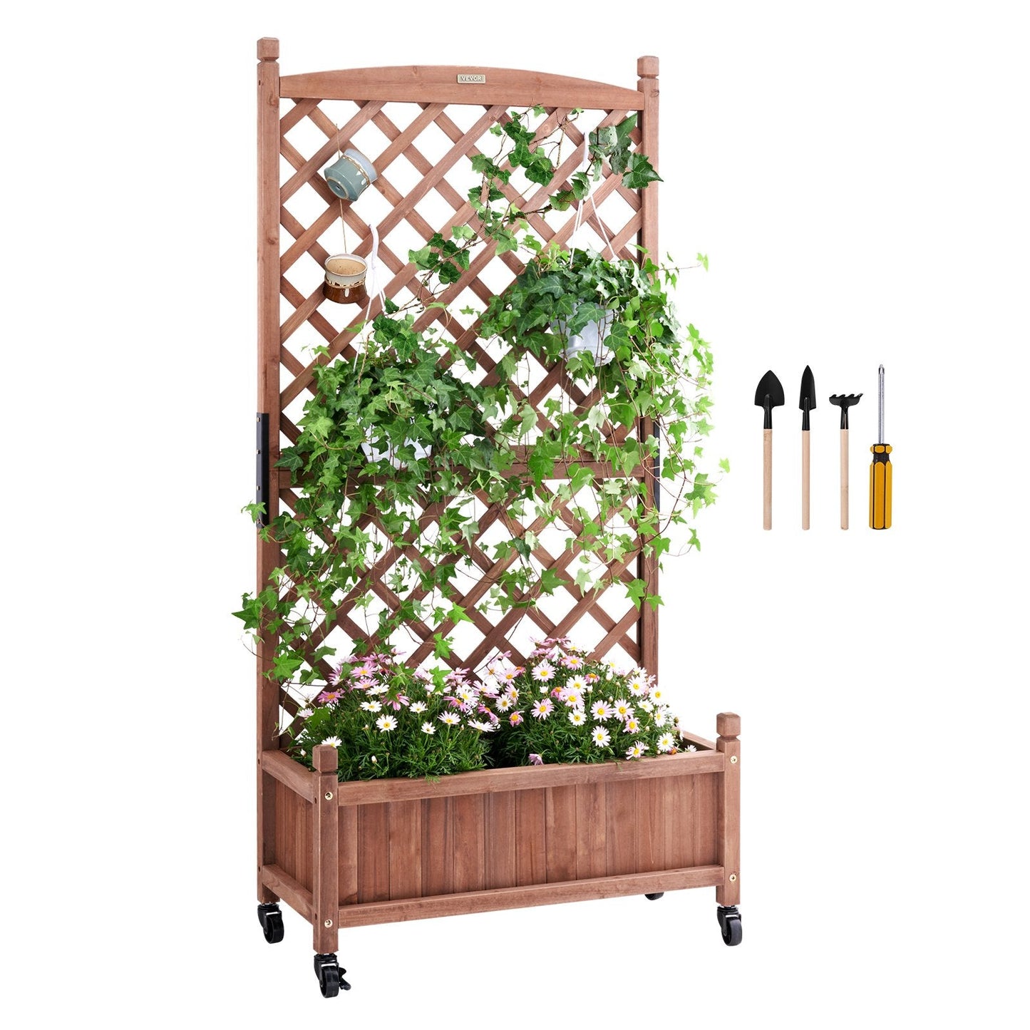Outdoor Raised Garden Bed with Trellis, Fir Wood, Walnut, 75x33x156 cm