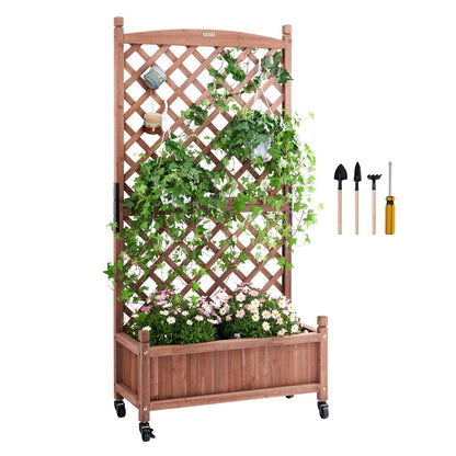 Outdoor Raised Garden Bed with Trellis, Fir Wood, Walnut, 75x33x156 cm