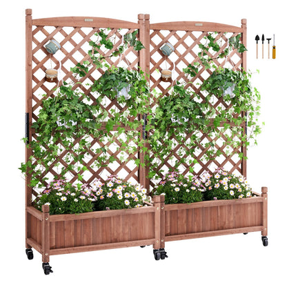 2-Piece Wood Planter with Trellis, 1.5m x 0.33m x 1.56m, for Climbing Plants
