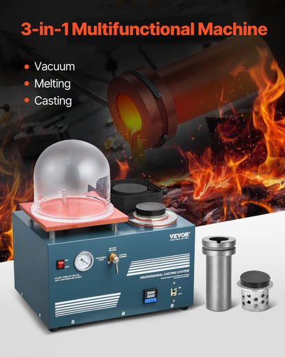 Vacuum Investing Casting Machine with Melting Furnace, Convenient Oil Injection Port, Precision Pressure Gauge, All-in-One Machine for Casting Jewelry and Melting Scrap, Silver, Gold, Copper