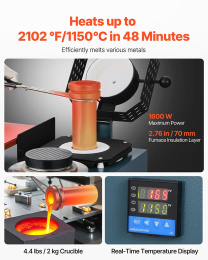 Vacuum Investing Casting Machine with Melting Furnace, Convenient Oil Injection Port, Precision Pressure Gauge, All-in-One Machine for Casting Jewelry and Melting Scrap, Silver, Gold, Copper
