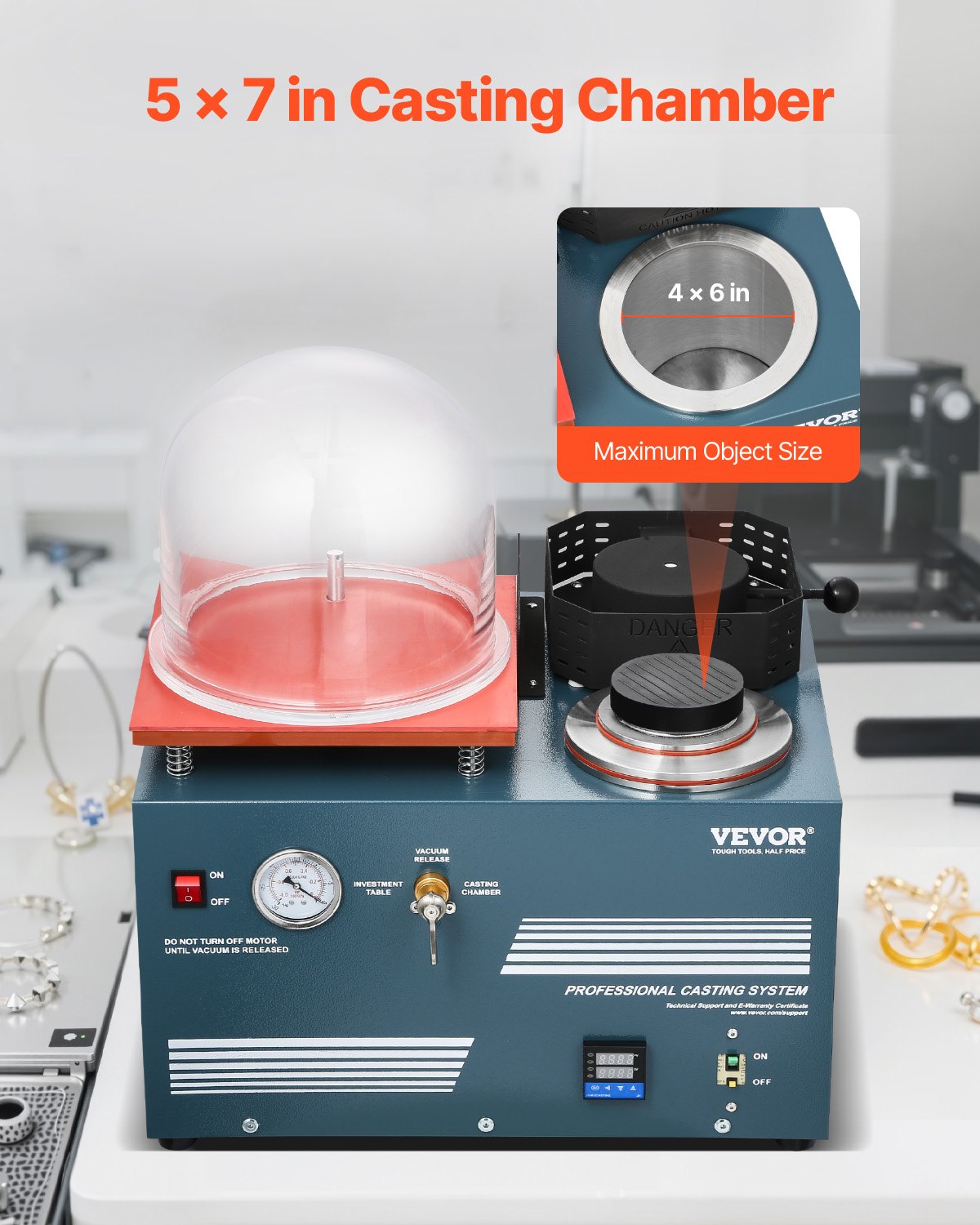 Vacuum Investing Casting Machine with Melting Furnace, Convenient Oil Injection Port, Precision Pressure Gauge, All-in-One Machine for Casting Jewelry and Melting Scrap, Silver, Gold, Copper