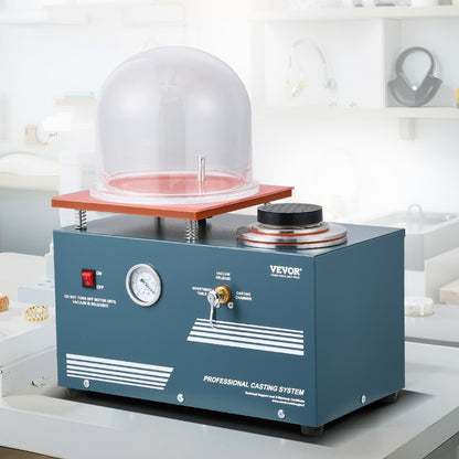 Vacuum Investing Casting Machine, 290W Power, with 3 CFM Pump and Bell Jar, Convenient Oil Injection Port, Precision Pressure Gauge, 280x280 mm Workbench, Casting Machine for Jewelry and Metal