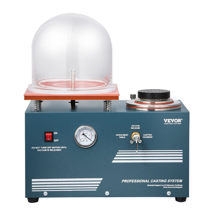 Vacuum Investing Casting Machine, 290W Power, with 3 CFM Pump and Bell Jar, Convenient Oil Injection Port, Precision Pressure Gauge, 280x280 mm Workbench, Casting Machine for Jewelry and Metal