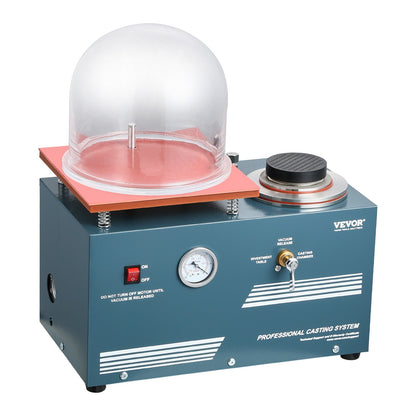 Vacuum Investing Casting Machine, 290W Power, with 3 CFM Pump and Bell Jar, Convenient Oil Injection Port, Precision Pressure Gauge, 280x280 mm Workbench, Casting Machine for Jewelry and Metal
