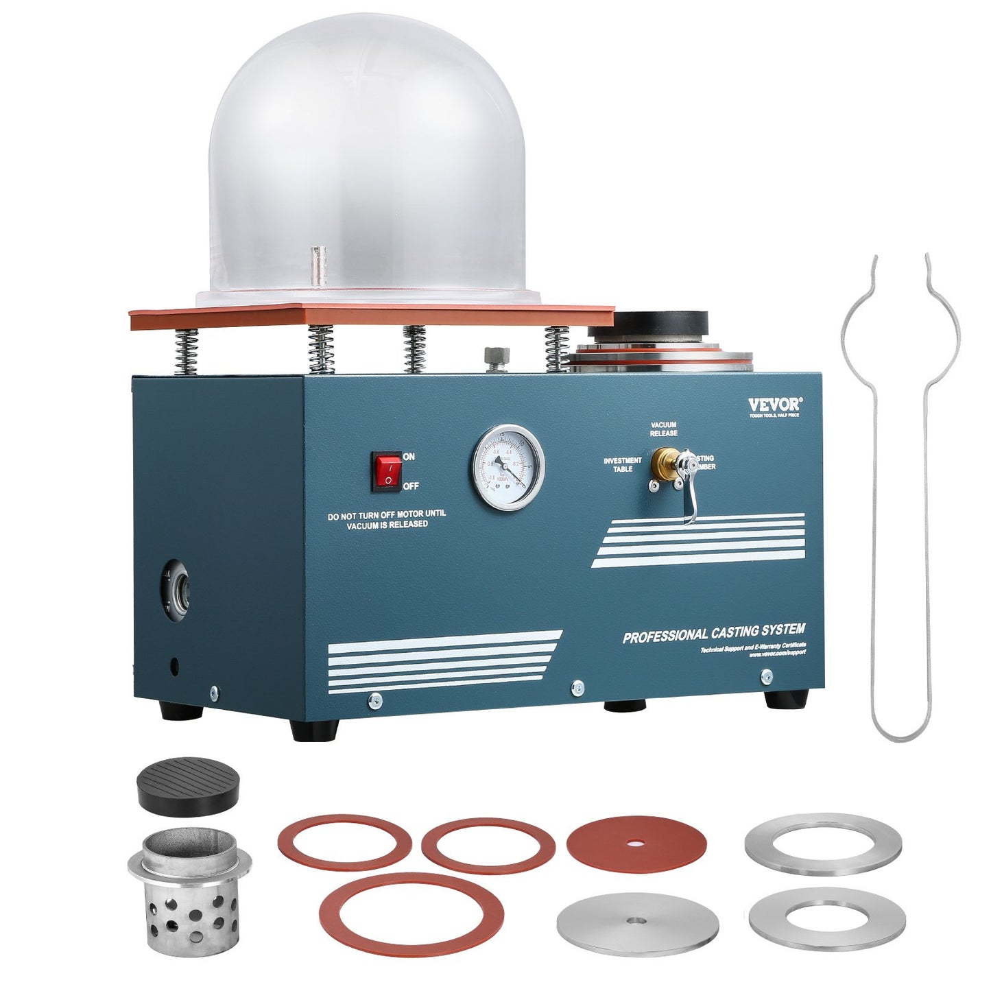 Vacuum Investing Casting Machine, 290W Power, with 3 CFM Pump and Bell Jar, Convenient Oil Injection Port, Precision Pressure Gauge, 280x280 mm Workbench, Casting Machine for Jewelry and Metal