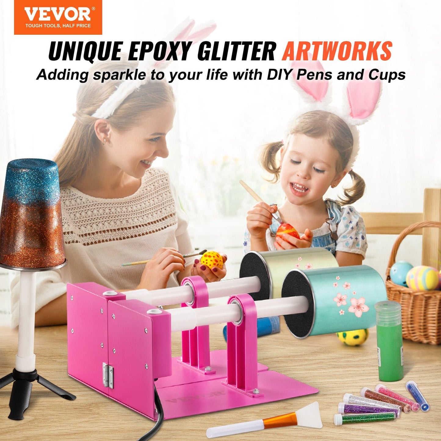 Dual Arm Cup & Pen Turner with Epoxy Kit for DIY Beginners, 5 kg Load Capacity
