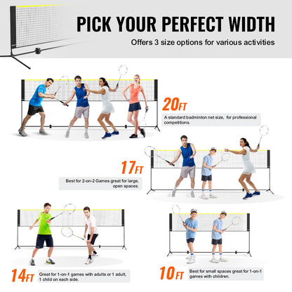 VEVOR Badminton Net, Height Adjustable Volleyball Net, 14ft Wide Foldable Pickleball