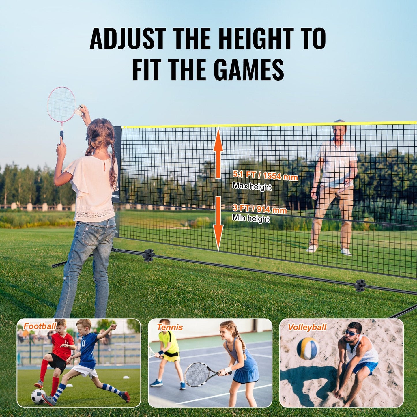Adjustable Multi-Sport Net: 4.2m Foldable, Portable for Indoor/Outdoor Use