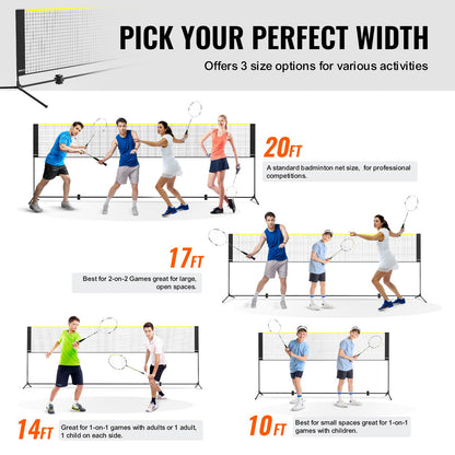 VEVOR Badminton Net, Height Adjustable Volleyball Net, 17ft Wide Foldable Pickleball