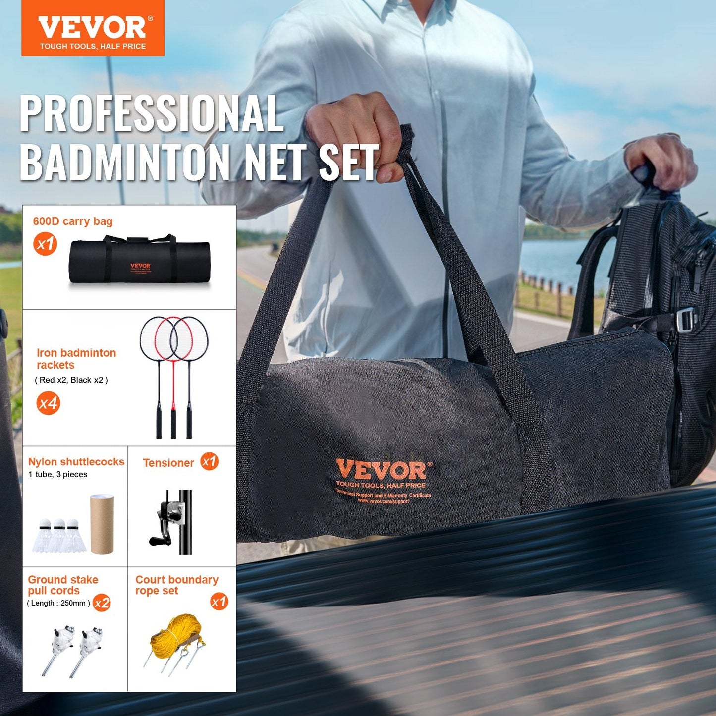 Portable Badminton Set with Rackets and Shuttlecocks for Outdoor Play, 6.15m Net