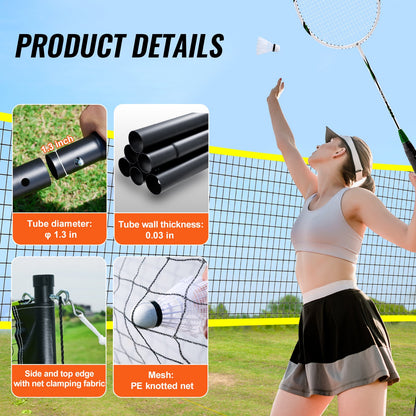 VEVOR Badminton Net Set, Outdoor Backyard Beach Park Badminton Net, Portable Badminton