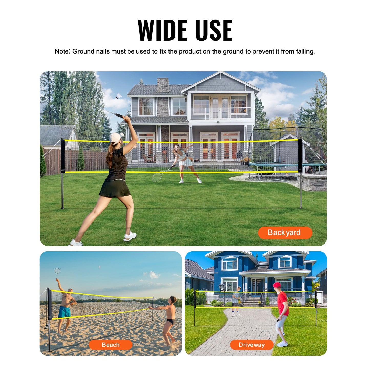VEVOR Badminton Net Set, Outdoor Backyard Beach Park Badminton Net, Portable Badminton