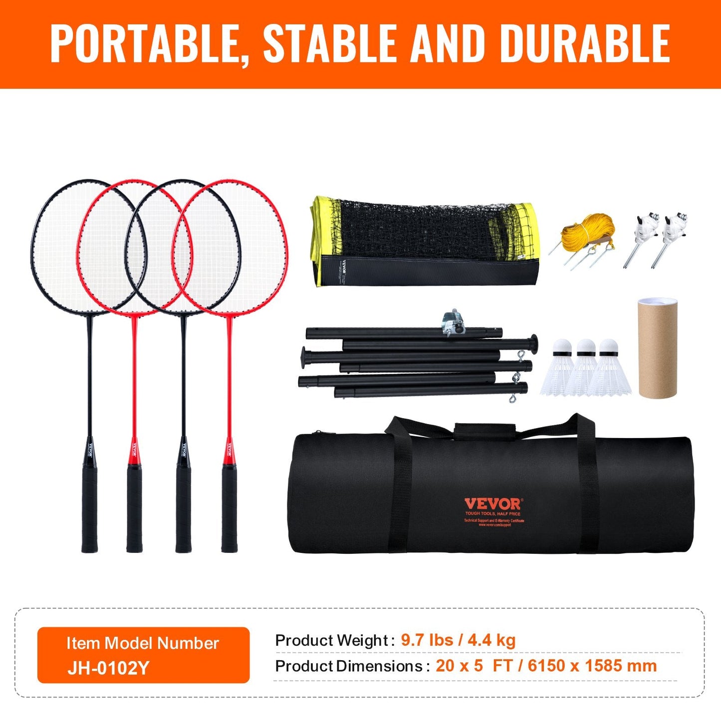 Portable Badminton Set with Rackets and Shuttlecocks for Outdoor Play, 6.15m Net
