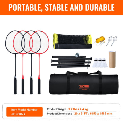 Portable Badminton Set with Rackets and Shuttlecocks for Outdoor Play, 6.15m Net