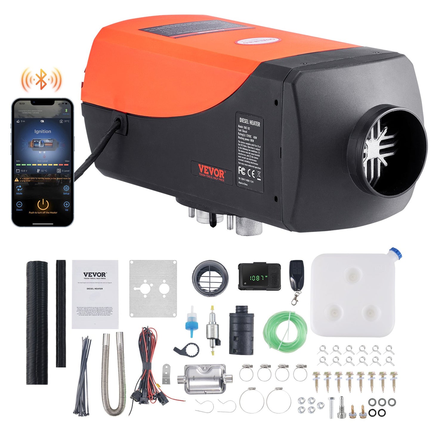 VEVOR Bluetooth App Control Diesel Air Heater, 12V 8KW Diesel Heater with Automatic