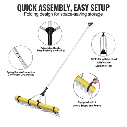 VEVOR Landscape Rake 36" Head Aluminum Landscape Rake 102.36" Adjustable Handle
