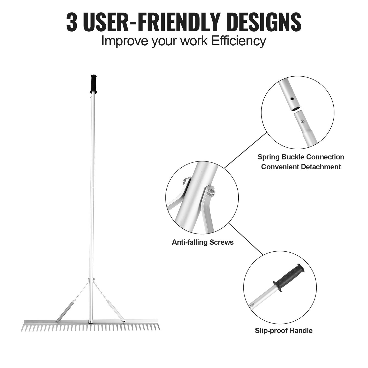 VEVOR Landscape Rake 36" Head Aluminum Landscape Rake 75" Adjustable Handle