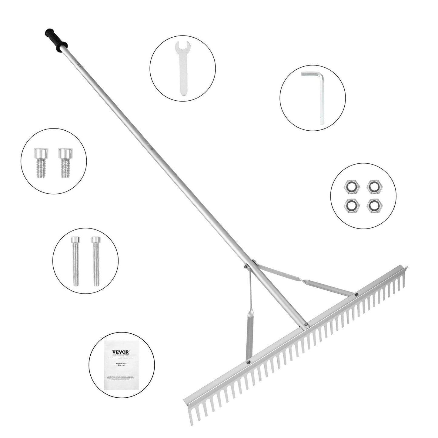 Adjustable Aluminum Landscape Rake with 0.9m Head & 1.9m Handle, 1.6 kg