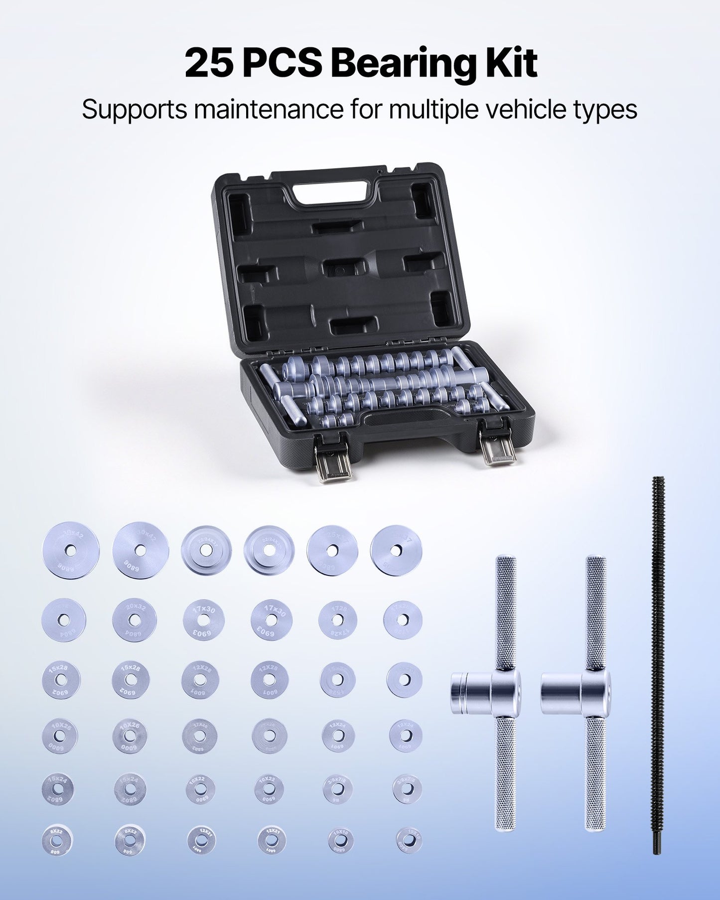 Bearing Press Kit, 25 Pcs, Bearing Race and Seal Driver Set with Bushings & Wrenches, Bushing Driver Tool Set, Heavy Duty Aluminum Alloy Seal Removal Installation Tool Kit with Storage Case